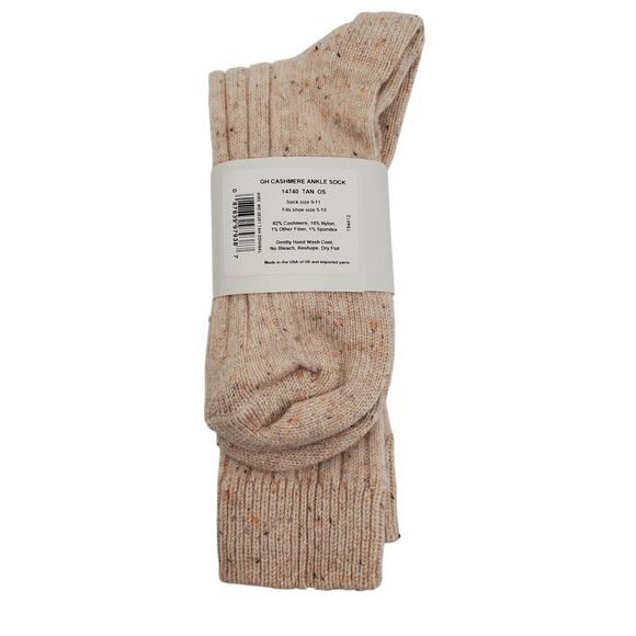 Soft Ribbed 82% Cashmere Ankle Socks Sz 9-11 Warm Cozy Garnet Hill Tan Donegal - Picture 4 of 6